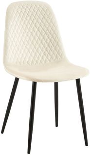 Chaise De Salle à Manger X1 Couture En Losange En Velours Crème Et Métal Noir 10_0002250