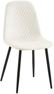 Chaise De Salle à Manger X1 Couture En Losange En Velours Blanc Et Métal Noir 10_0002251