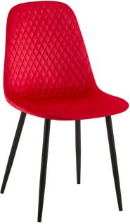 Chaise De Salle à Manger X1 Couture En Losange En Velours Rouge Et Métal Noir 10_0002253