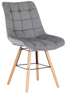 Chaise De Salle à Manger X1 Style Scandinave Couture Carrée En Velours Gris Et Pieds En Bois 10_00