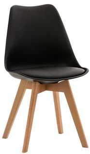 Chaise De Salle à Manger X1 Design Scandinave En Plastique Et Pvc Noir Et Pieds En Bois Clair 10_0