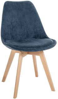 Chaise De Salle à Manger X1 Design Scandinave En Velours Côtelé Bleu Et Pieds En Bois Clair 10_000