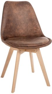 Chaise De Salle à Manger X1 Design Scandinave En Plastique Et Pvc Marron Et Pieds En Bois Clair 10