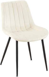 Chaise De Salle à Manger X1 En Velours Crème Avec Coutures Verticales Piètement En Métal Noir 10_0