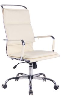 Fauteuil De Bureau Sur Roulettes Accoudoirs Mécanisme De Bascule En Pvc Crème Et Métal Chromé 10_0