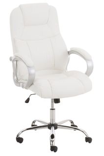 Fauteuil De Bureau Sur Roulettes Avec Accoudoirs Mécanisme à Bascule En Métal Chromé Pvc Blanc 10_