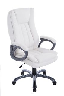 Fauteuil De Bureau Sur Rouelttes Avec Accoudoirs Siège Pivotant En Pvc Blanc Et Cadre En Métal 10_