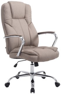 Fauteuil De Bureau Sur Roulettes Largeur D'assise XXL En Tissu Taupe Et Métal Chromé 10_0002420
