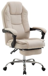 Fauteuil De Bureau Sur Roulettes Dossier Et Repose-pied Réglable En Tissu Crème Et Métal 10_000243