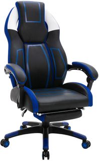Fauteuil De Bureau Avec Repose-pieds Télescopique Et Accoudoirs En Pvc Noir / Bleu 10_0002448