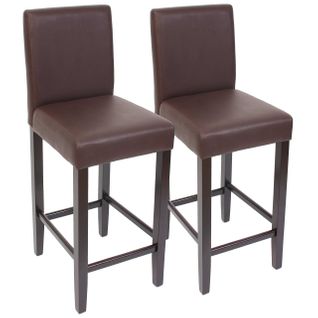 2x Tabourets De Bar Chaise De Comptoir En Synthétique Marron Pieds En Bois Foncé 04_0000097