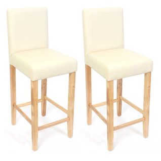 2x Tabourets De Bar Chaise De Comptoir En Synthétique Crème Pieds En Bois Clair 04_0001768