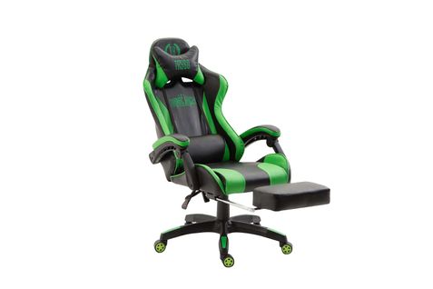Fauteuil De Bureau Repose-pieds Télescopique Design Sportif Gamer En Pvc Noir / Vert Et Plastique