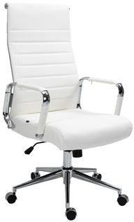 Fauteuil De Bureau Avec Accoudoirs Siège Pivotant Mécanisme à Bascule En Cuir Véritable Blanc 10_0
