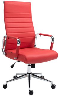 Fauteuil De Bureau Avec Accoudoirs Siège Pivotant Mécanisme à Bascule En Cuir Véritable Rouge 10_0