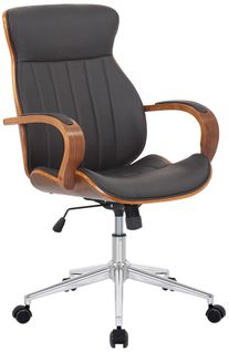 Fauteuil De Bureau Avec Accoudoirs Cadre Robuste En Bois Courbé Couleur Noyer Pvc Marron Et Métal