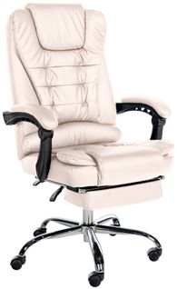 Fauteuil De Bureau Ergonomique Généreusement Rembourrée Avec Repose-pieds En Pvc Crème Et Métal Ch