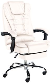 Fauteuil De Bureau Ergonomique Généreusement Rembourrée Avec Repose-pieds En Pvc Blanc Et Métal Ch
