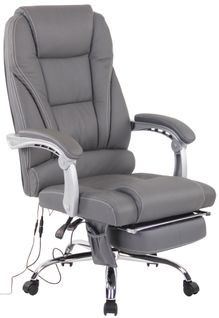 Fauteuil De Bureau Avec Fonction Massage Et Repose-pieds Ajustables En Véritable Cuir Gris 10_0002