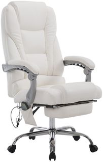 Fauteuil De Bureau Avec Fonction Massage Repose-pieds Dossier Inclinable En Pvc Blanc 10_0002582