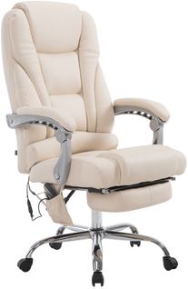 Fauteuil De Bureau Avec Fonction Massage Repose-pieds Dossier Inclinable En Pvc Crème 10_0002583