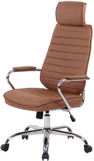 Fauteuil De Bureau Hauteur Réglable Pivotant Mécanisme De Bascule Pvc Marron Clair Et Métal Chromé