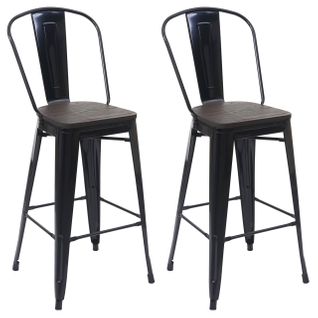 Lot De 2 Tabourets De Bar Chaises De Comptoir Avec Dossier Siège En Bois Design Industriel Métal