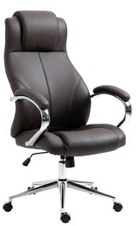 Fauteuil De Bureau Sur Roulettes Avec Accoudoirs Forme Ergonomique En Véritable Cuir Marron