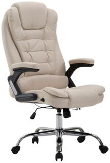 Fauteuil De Bureau XXL Sur Roulettes Confortablement Rembourrés Avec Accoudoirs En Tissu Crème Et