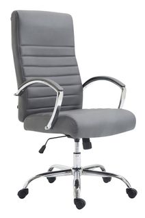 Fauteuil De Bureau Mécanisme D'inclinaison Accoudoirs Coutures Décoratives En Pvc Gris Et Métal