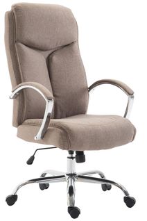 Fauteuil De Bureau XL Mécanisme D'inclinaison Pivotant En Tissu Taupe Et Métal Chromé 10_0002711