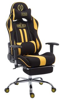 Fauteuil De Bureau Chaise Gamer Avec Repose-pieds Extensible En Tissu Noir / Jaune Et Métal Chromé