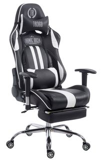 Fauteuil De Bureau Gamer Avec Repose-pieds Extensible Mécanisme De Bascule En Pvc Noir / Blanc 10_