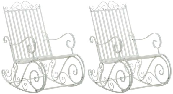 Lot De 2 Fauteuils à Bascule Pour Extérieur Avec Accoudoirs Design Rustique En Métal Blanc 10_0002