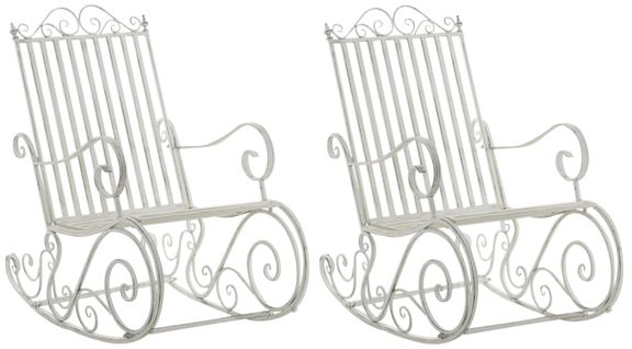 Lot De 2 Fauteuils à Bascule Pour Extérieur Avec Accoudoirs En Métal Blanc Vieilli 10_0002844