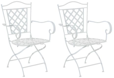 Lot De 2 Chaises De Jardin Avec Accoudoirs Design Rustique En Métal Blanc 10_0002856