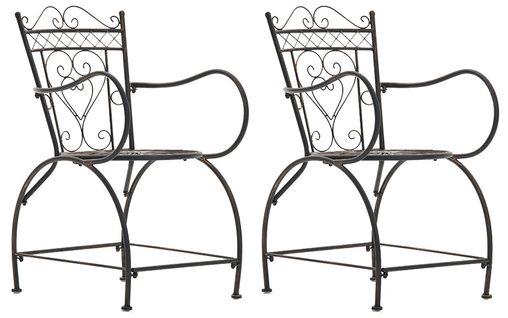 Lot De 2 Chaises De Jardin Avec Accoudoirs Balcon Terrasse Design Rustique En Métal Bronze 10_0002