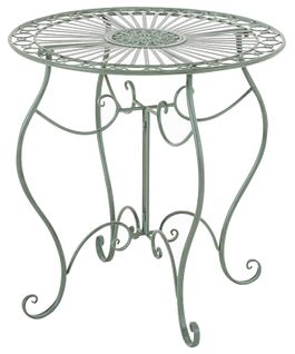 Table De Jardin Ronde Style Rustique En Fer Forgé Vert Vieilli 10_0003047