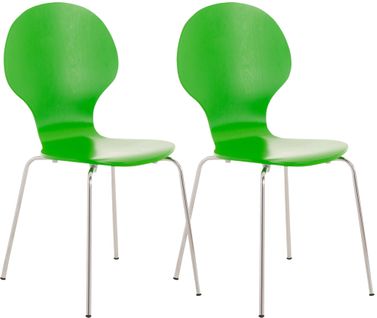 Lot De 2 Chaises De Cuisine Salle à Manger Empilables Dossier Arrondi En Bois Vert Et Métal Chromé