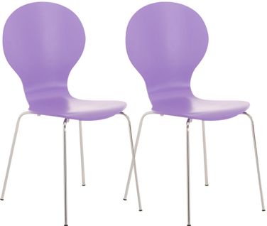 Lot De 2 Chaises De Cuisine Salle à Manger Empilables Dossier Arrondi En Bois Violet Et Métal Chro
