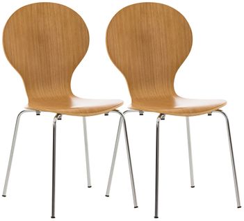 Lot De 2 Chaises De Cuisine Salle à Manger Empilables Dossier Arrondi En Bois Chêne Et Métal Chrom