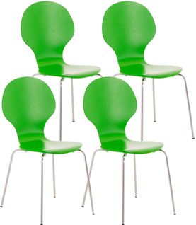 Lot De 4 Chaises De Cuisine Salle à Manger Empilables Dossier Arrondi En Bois Vert Et Métal Chromé