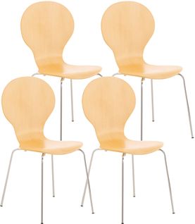 Lot De 4 Chaises De Cuisine Salle à Manger Empilables Dossier Arrondi En Bois Clair Et Métal Chrom