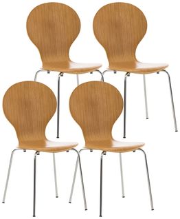 Lot De 4 Chaises De Cuisine Salle à Manger Empilables Dossier Arrondi En Bois Chêne Et Métal Chrom