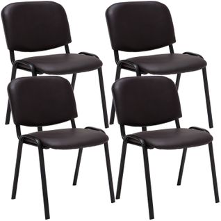 Lot De 4 Chaises Visiteur Empilable Zone D'attente En Pvc Marron Piètement à 4 Pieds En Métal Noir