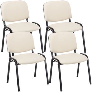 Lot De 4 Chaises Visiteur Empilable Zone D'attente En Pvc Crème Piètement à 4 Pieds En Métal Noir