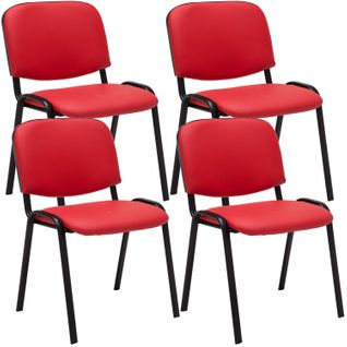Lot De 4 Chaises Visiteur Empilable Zone D'attente En Pvc Rouge Piètement à 4 Pieds En Métal Noir