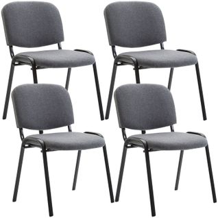 Lot De 4 Chaises Visiteur Empilable Zone D'attente En Tissu Gris Piètement à 4 Pieds En Métal Noir