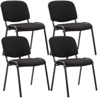 Lot De 4 Chaises Visiteur Empilable Zone D'attente En Tissu Noir Piètement à 4 Pieds En Métal Noir