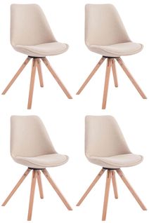 Lot De 4 Chaises De Salle à Manger Design Scandinave En Tissu Crème Et Pieds En Bois Clair Forme C